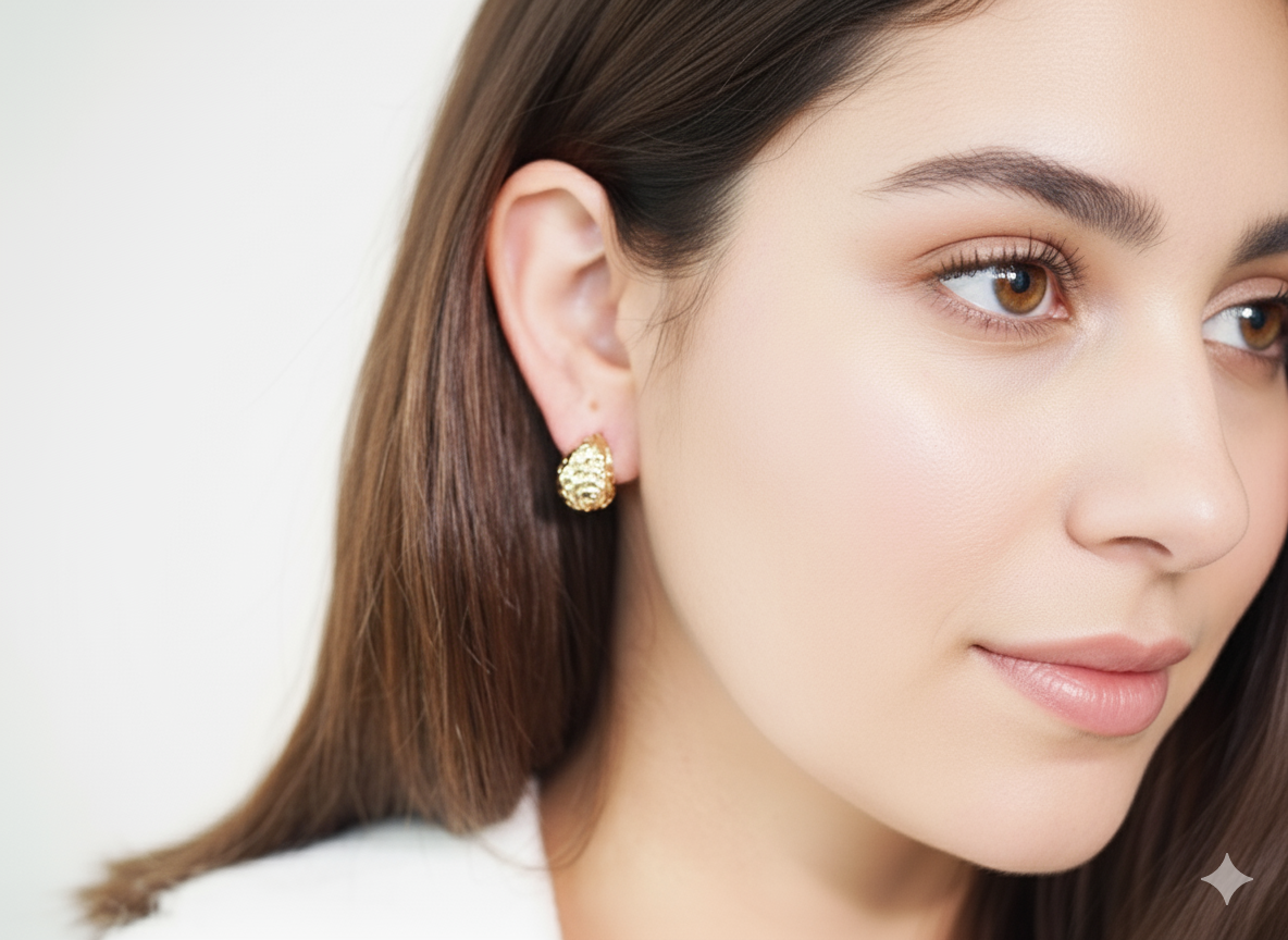 Hoops Drops Chunky Earrings with Amazing Texture - Gold Plated 18k
