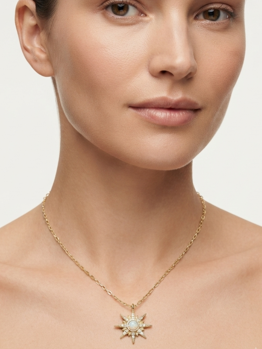 Opal Star Pendant Necklace – 18K Gold Plated