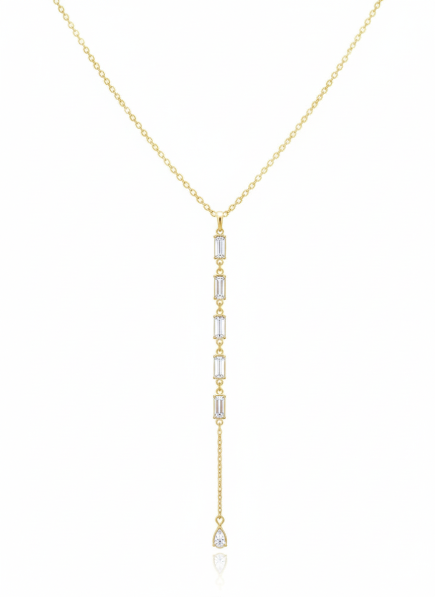 Delicate Long Necklace with Zirconia – 18K Gold Plated
