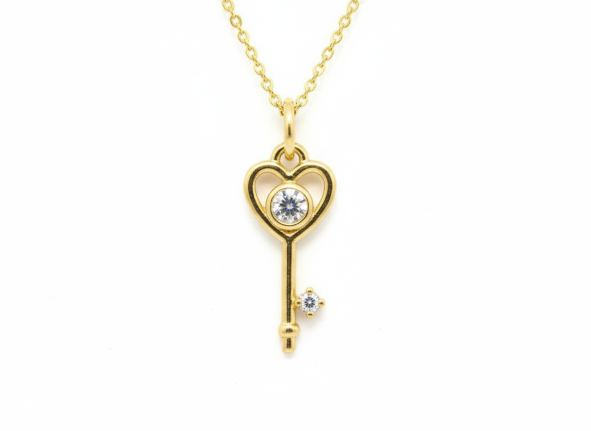 Key with Zirconia Necklace – 18K Gold Plated