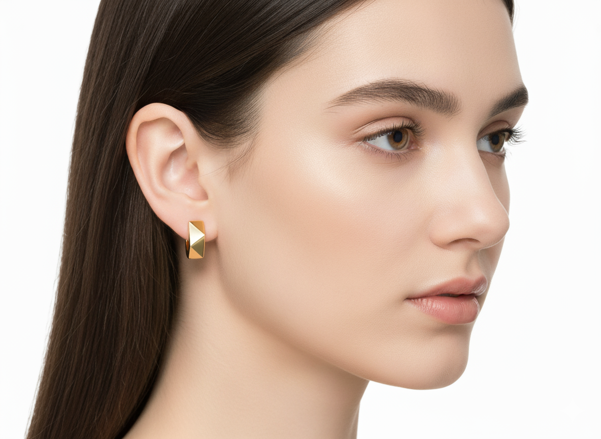 Huggies Hexagon Earrings - Gold Plated 18k