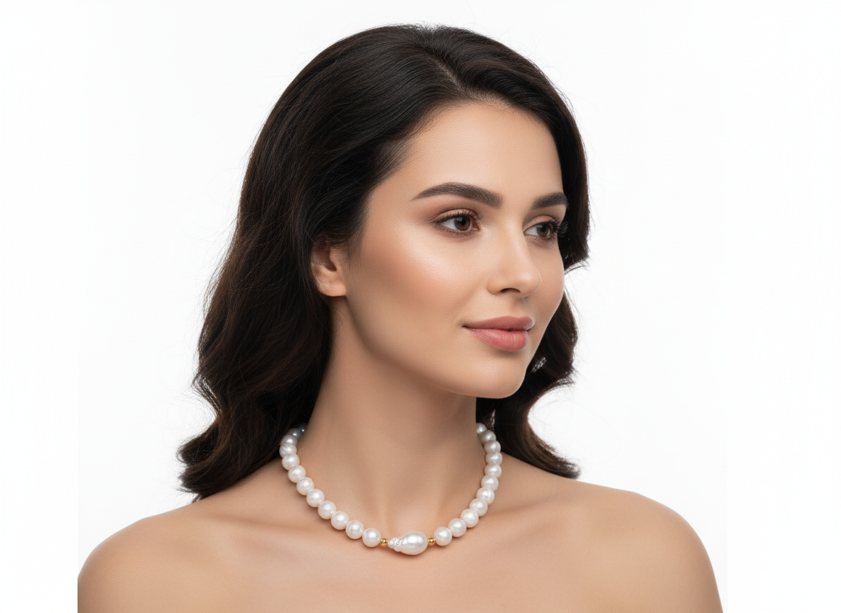 Freshwater Pearl Necklace with Mother of Pearl Centerpiece