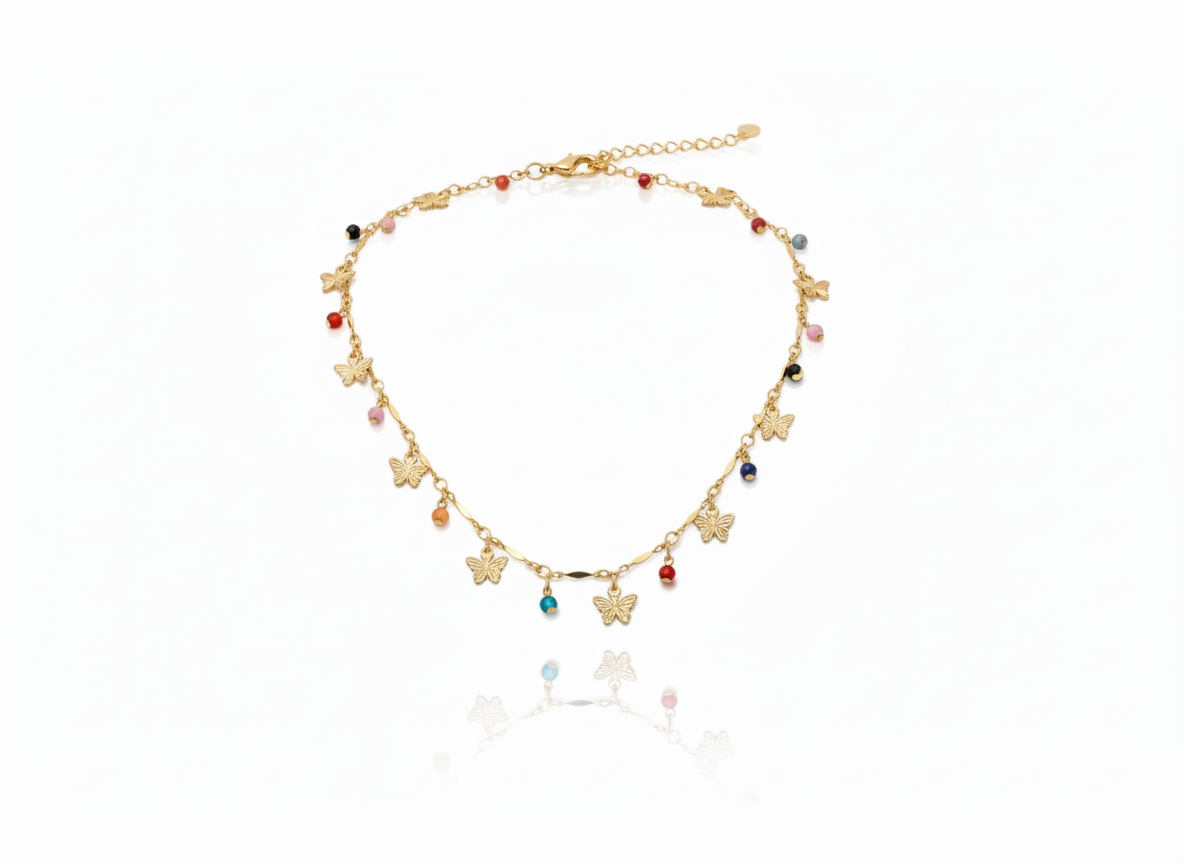 Gold Plated 18k Butterflies & Stones Necklace
