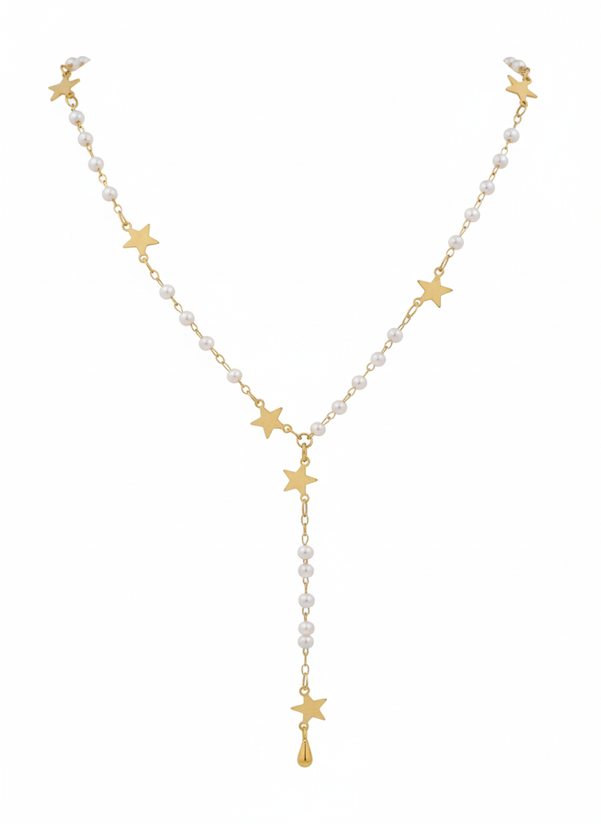 Star Necklace Gold Plated 18k with Natural Pearls