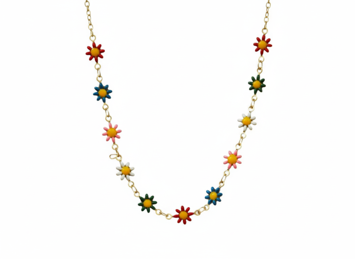 Flowers of Colors Necklace – 18K Gold-Plated Chain