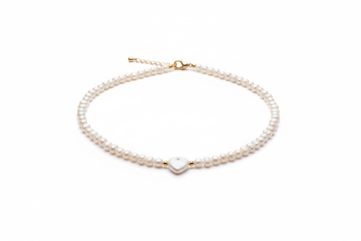 Freshwater Pearl Necklace with Mother of Pearl Heart
