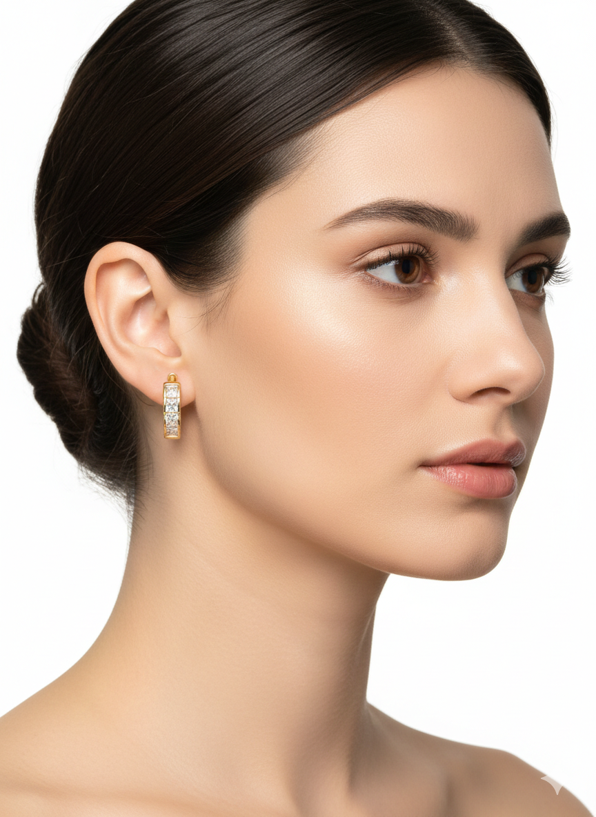 18K Gold-Plated Huggies with White Square Zircons