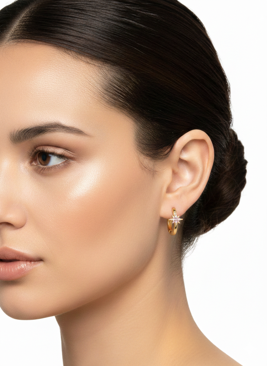 Mini Star Huggies with Zircons-18K Gold Plated