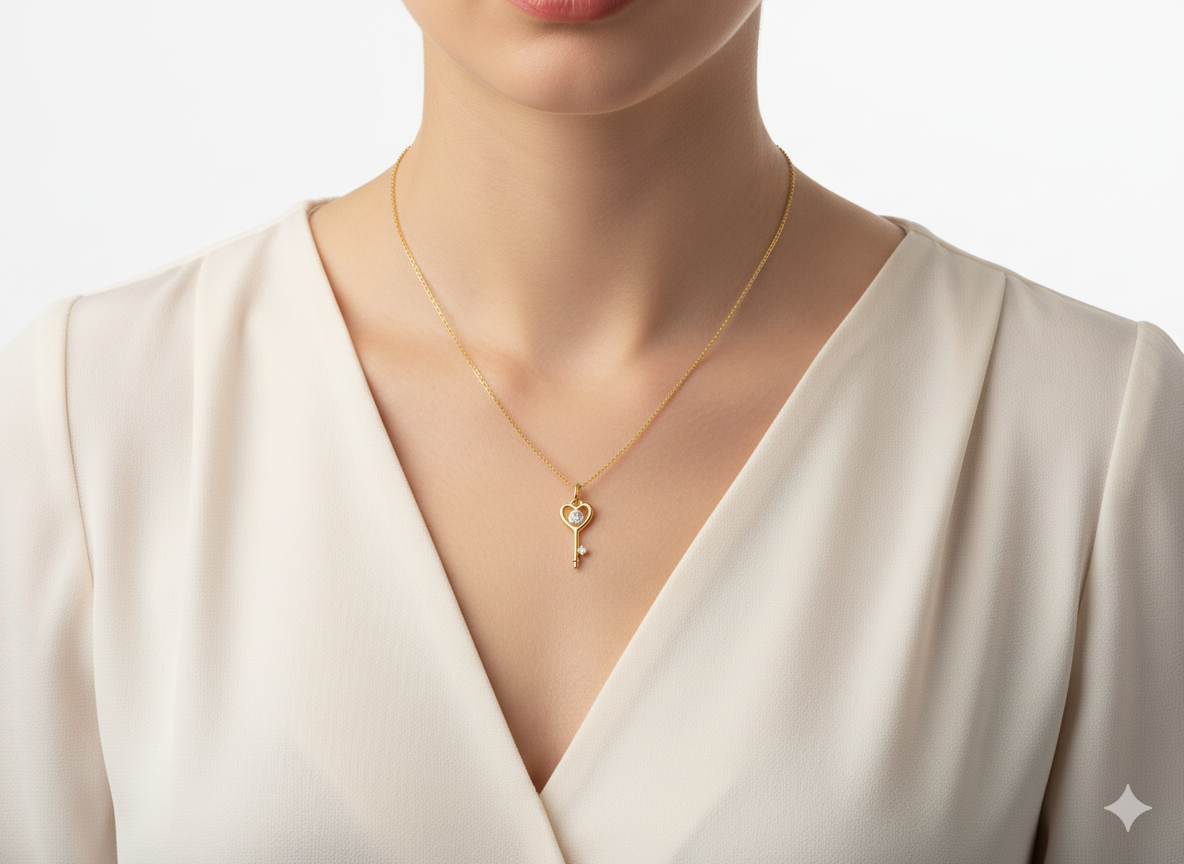 Key with Zirconia Necklace – 18K Gold Plated