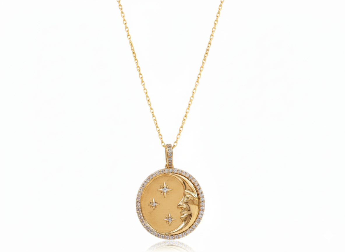 Noon Necklace with Star and Zircons Gold Plated 18k