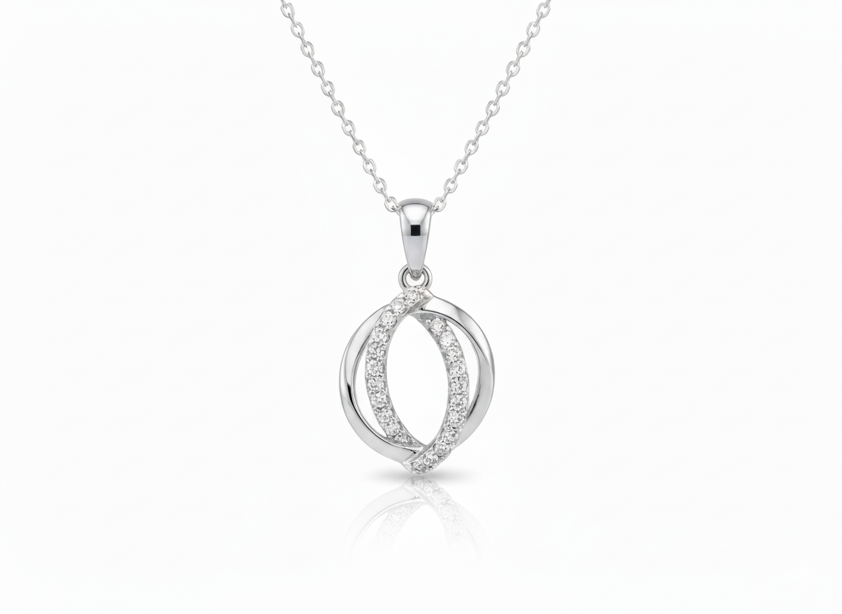 Necklace Oval with Zircons – Sterling Silver 925