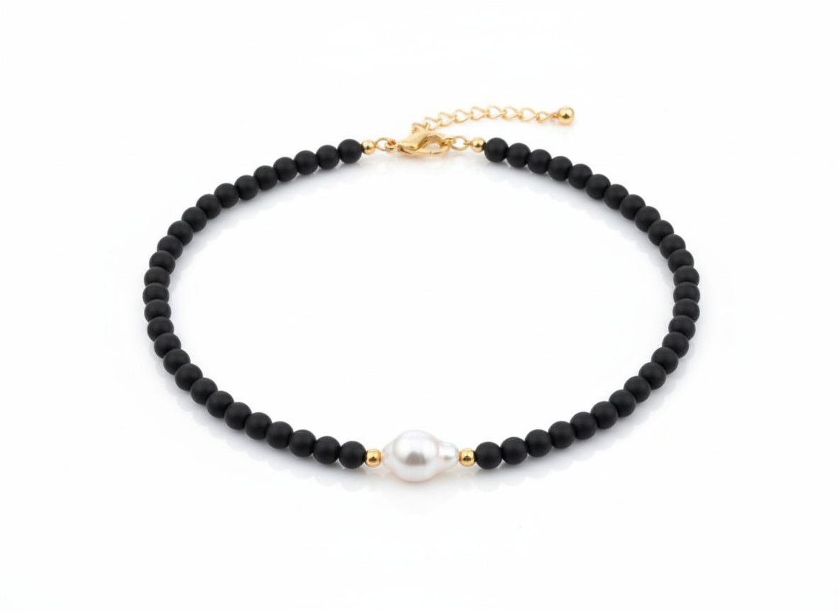 Lava Rock stone and Natural pearl Necklace