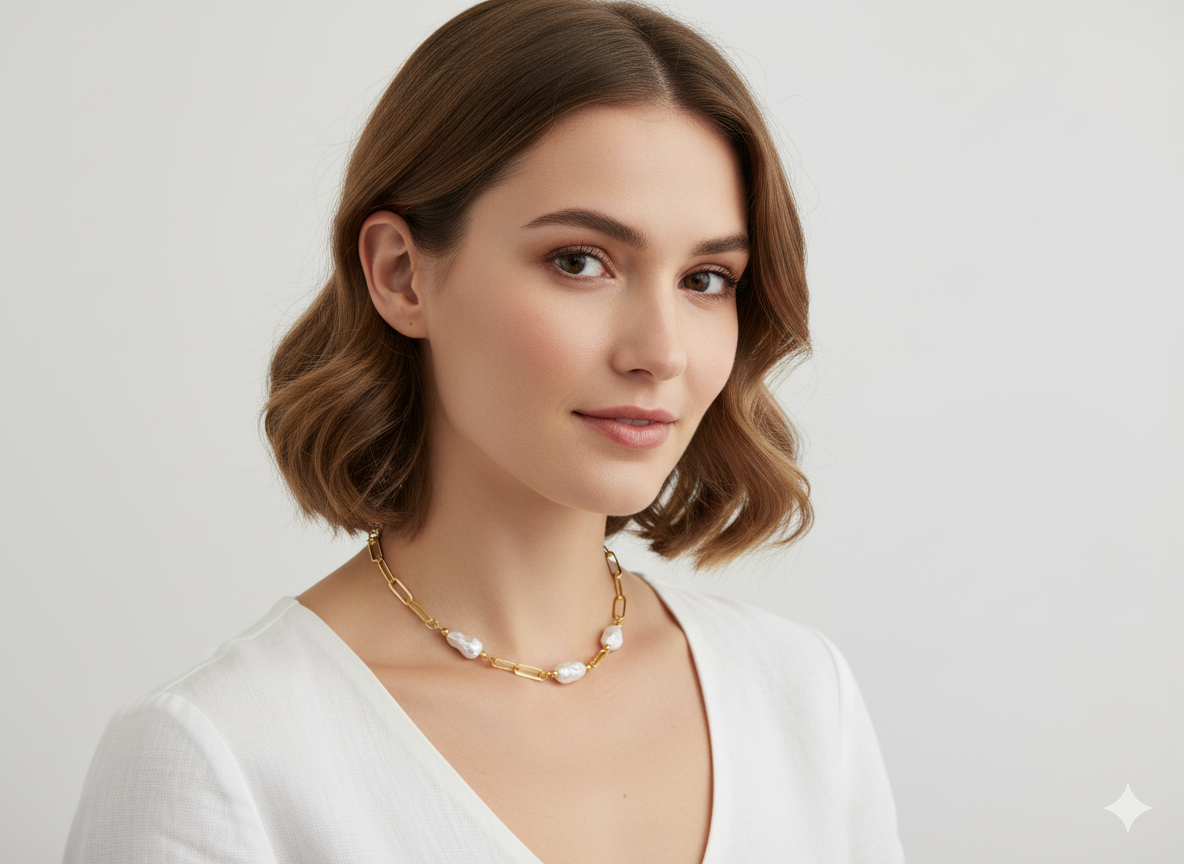 Necklace with Mother of Pearl & Chain – 18k Gold Plated