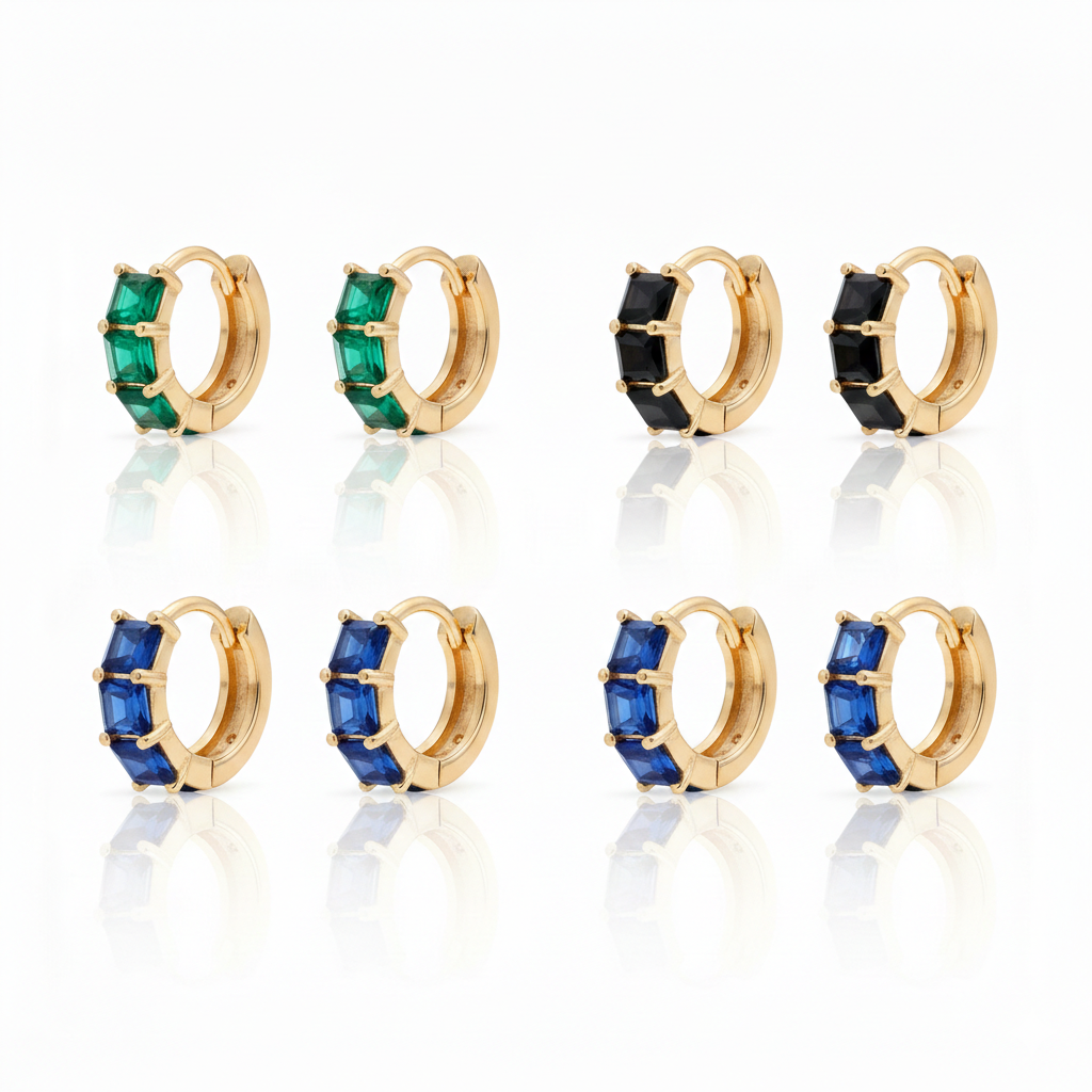 Huggies with Zircon Square of color-Gold plated 18k