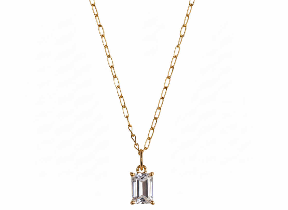 18K Gold-Plated Necklace with Rectangle Zirconia Pendant