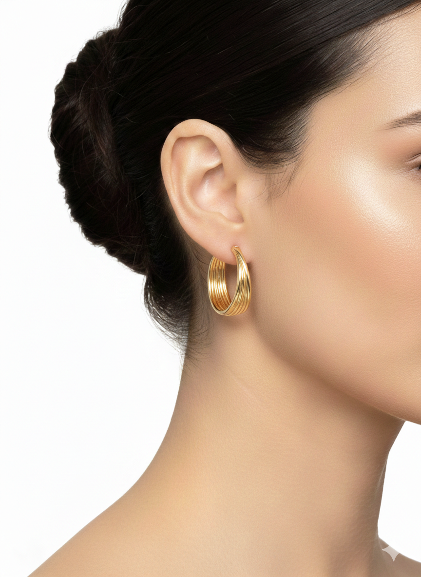 Elegant Textured Gold Hoop Earrings – 18K Gold Plated