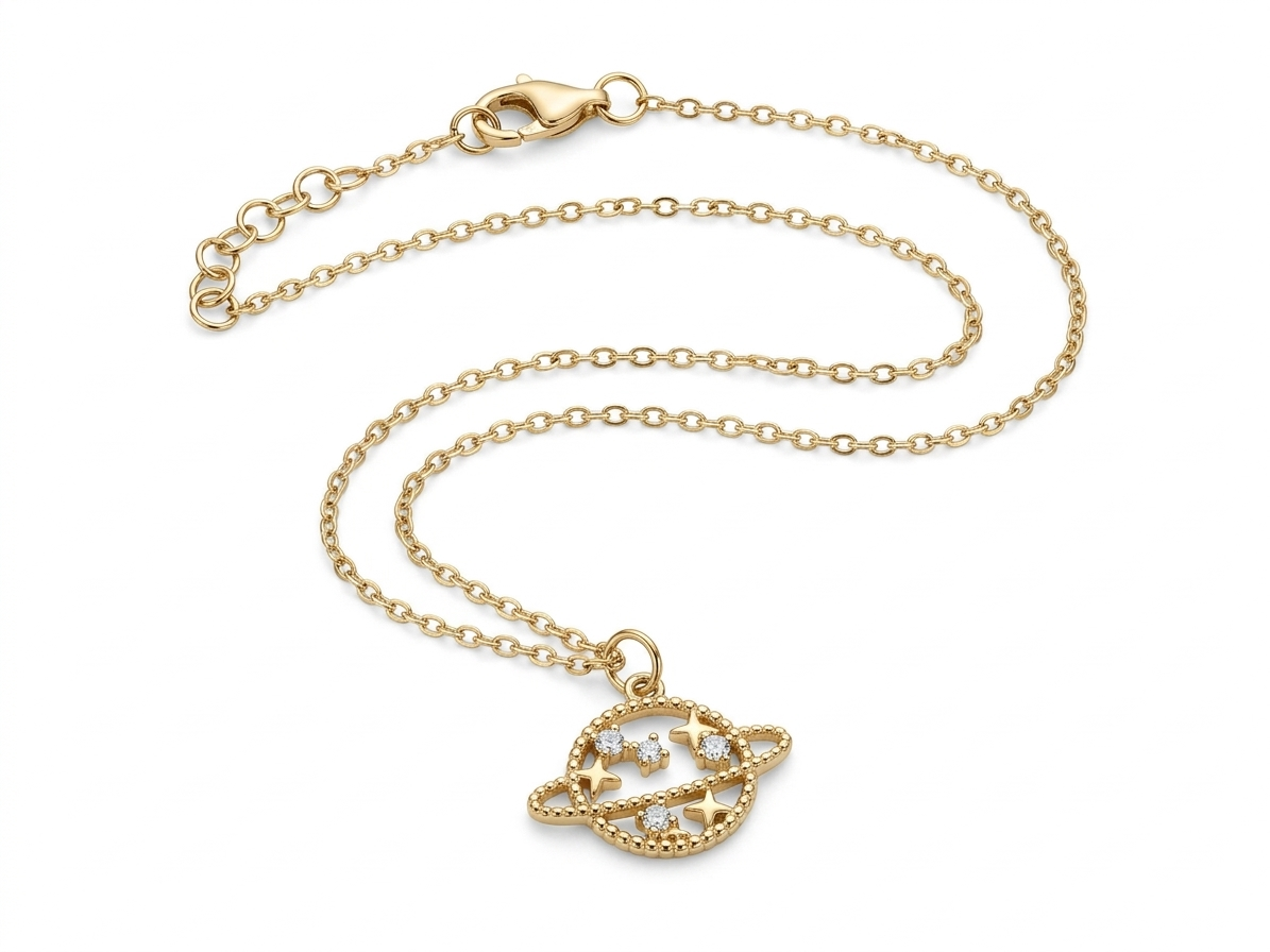 Planet & Stars Pendant Necklace – 18K Gold Plated