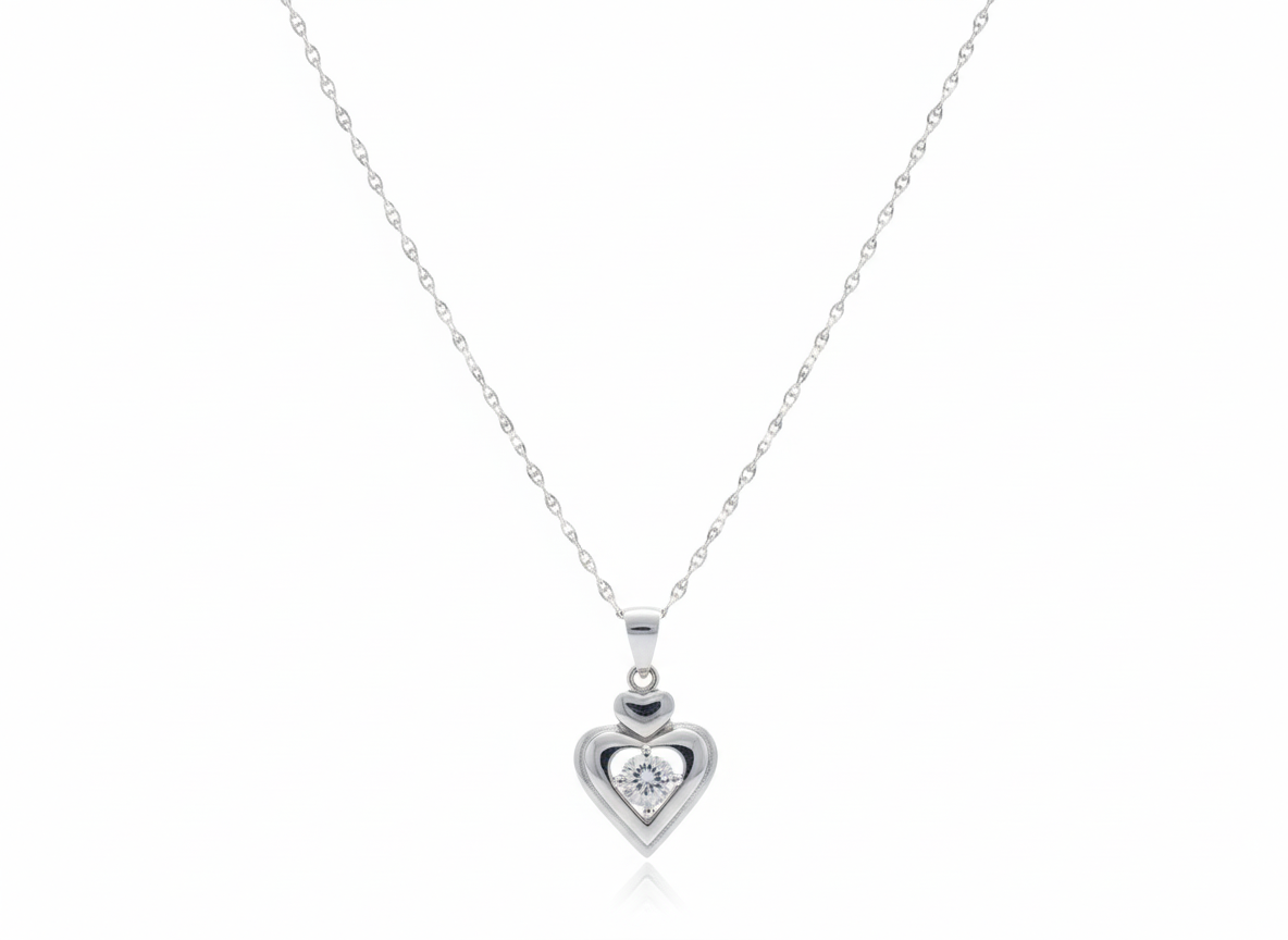 Heart Necklace with Zirconia in Sterling Silver 925