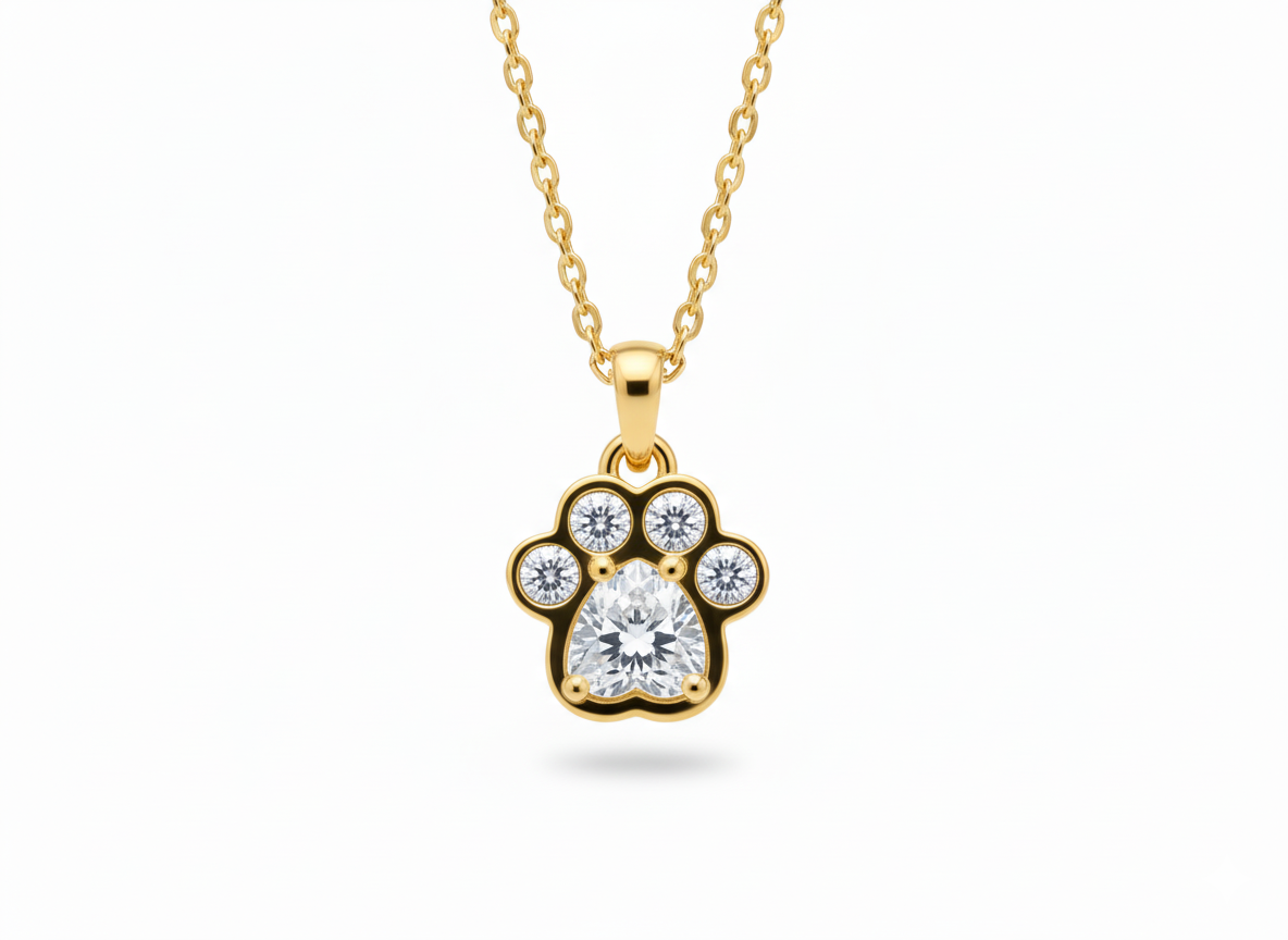 Footprint Necklace with Zirconia's - Gold Plated 18k