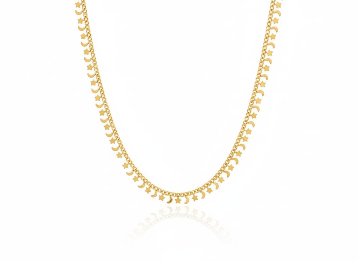 Gold Plated Half Moon & Star Necklace - 18k Chain