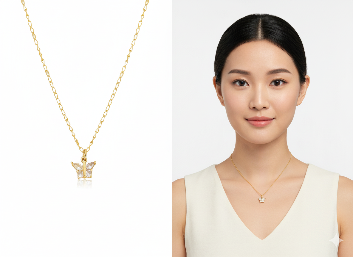 Necklace White Zirconia Butterfly - Gold Plated