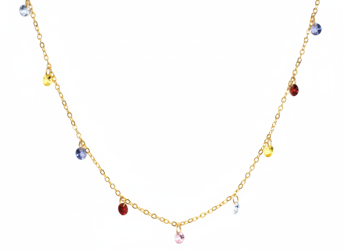 Multi-Color Crystals Necklace 18K Gold Plated