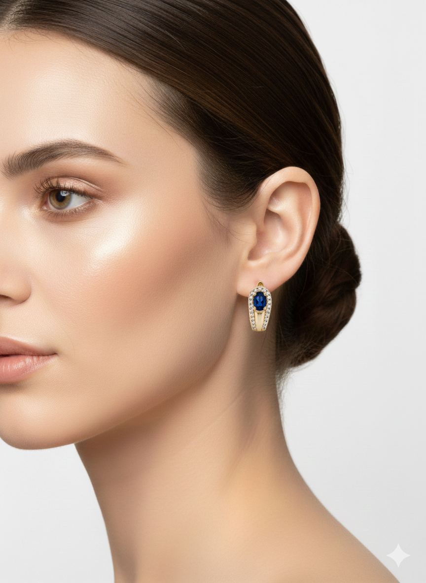 Elegant Blue Zirconia Huggie Earrings – 18K Gold Plated
