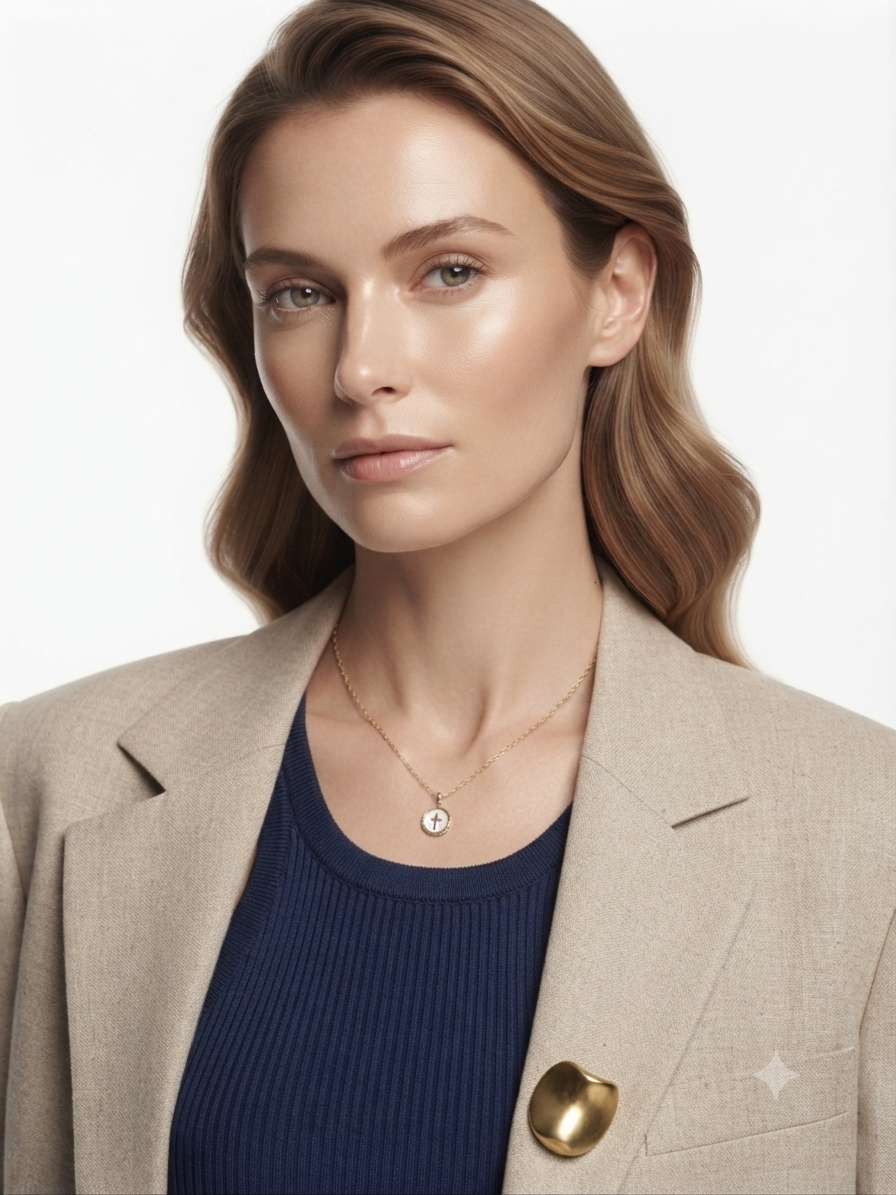 Mother of Pearl Circle Cross Necklace-18K Gold-Plated