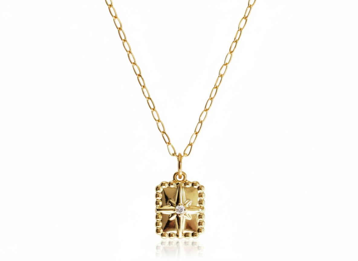 Square Star Necklace with Zirconia – 18K Gold Plated