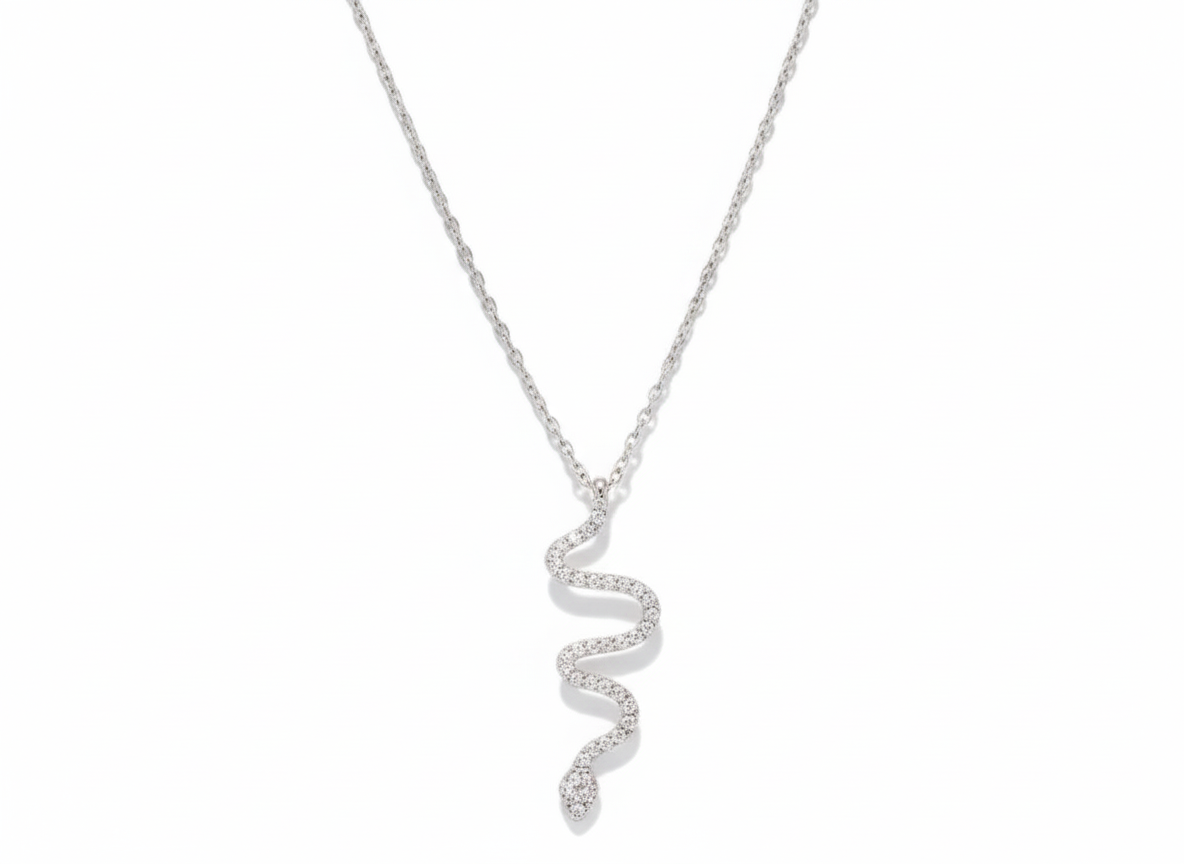 Snake Necklace Sterling Silver 925 with Zirconia
