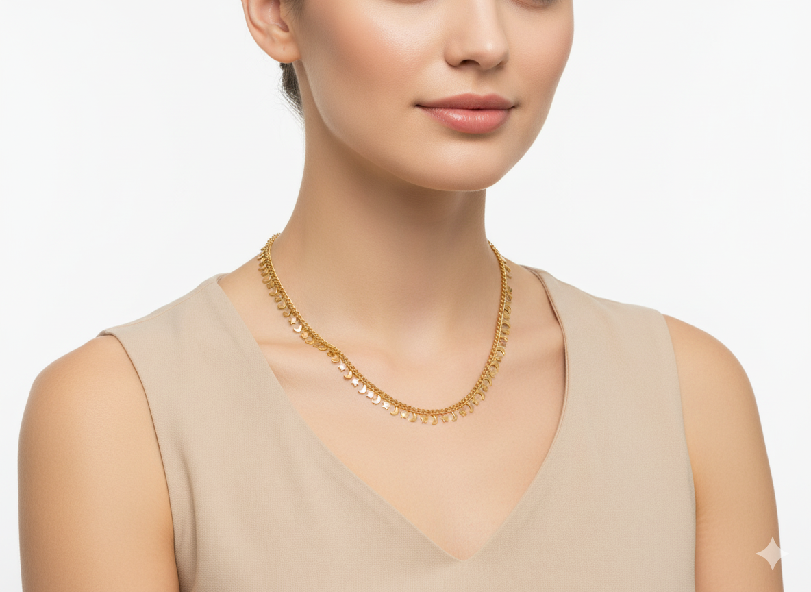 Gold Plated Half Moon & Star Necklace - 18k Chain