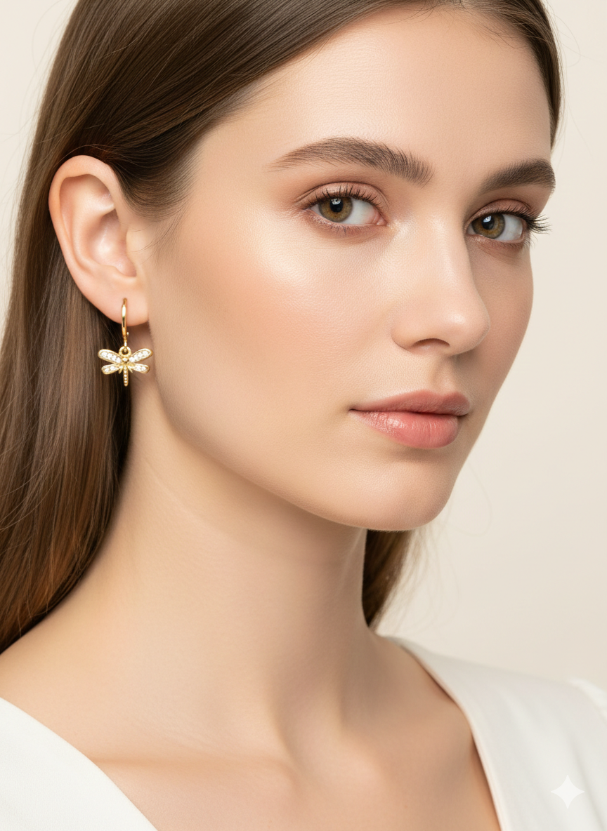 Dragonfly Zirconia Huggie Earrings – 18K Gold Plated