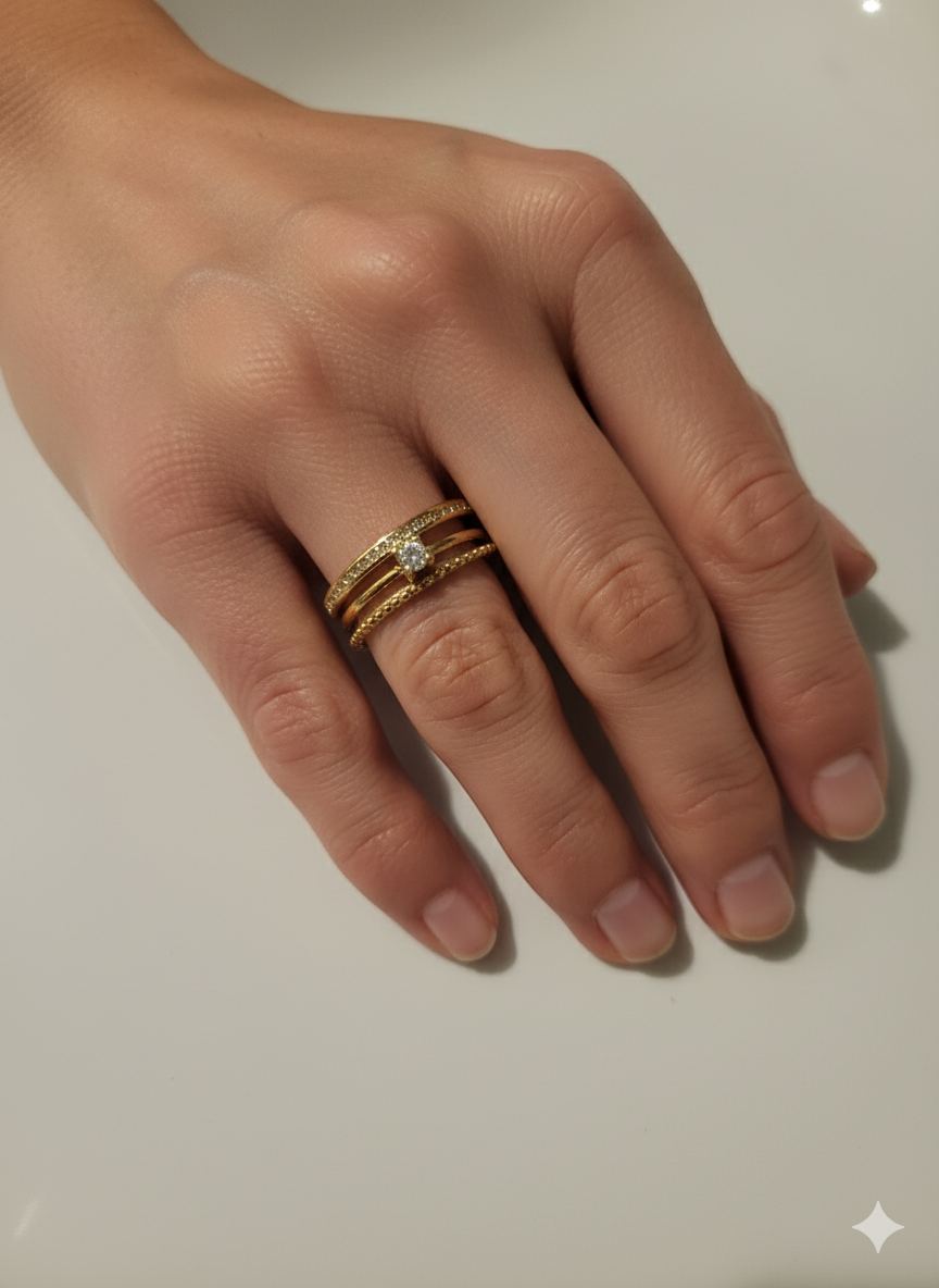 Double Zirconia Ring – 18K Gold-Plated Adjustable