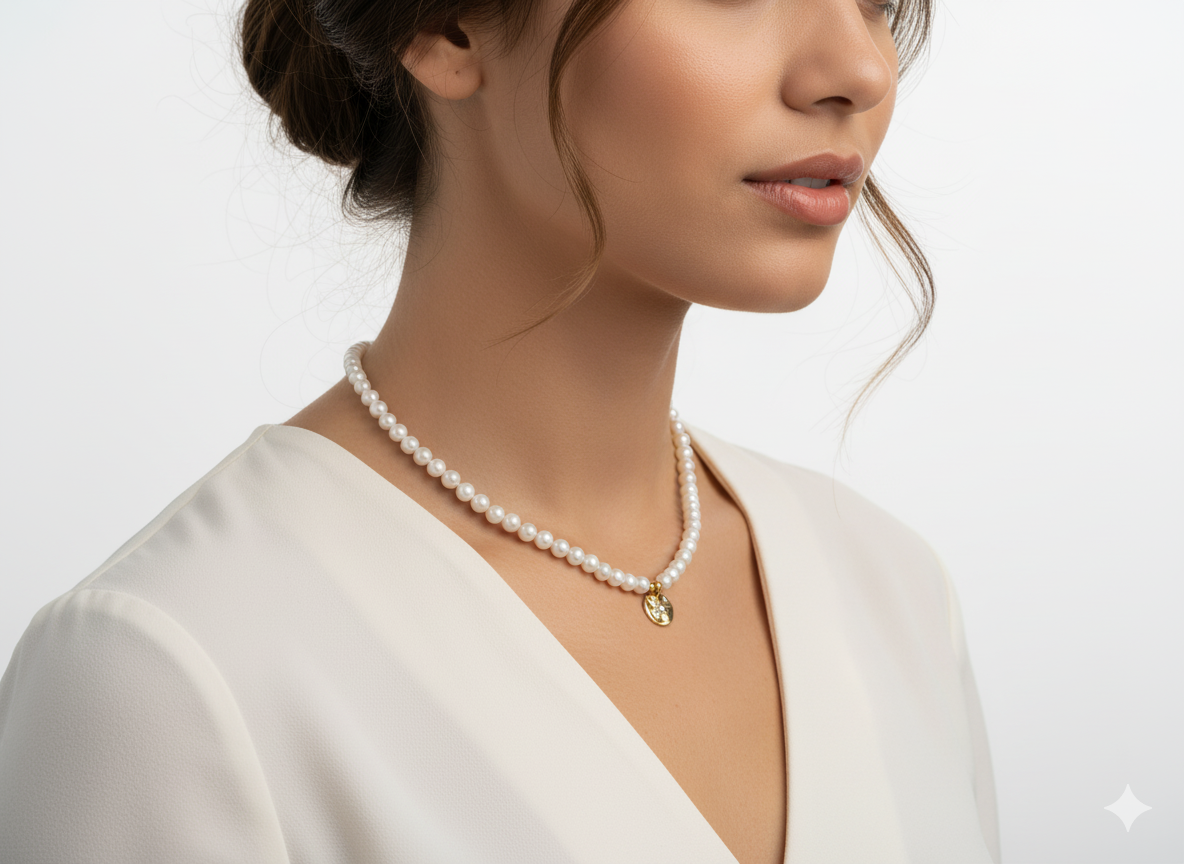 Freshwater Pearl Necklace with Star Pendant – 18K Gold Plated