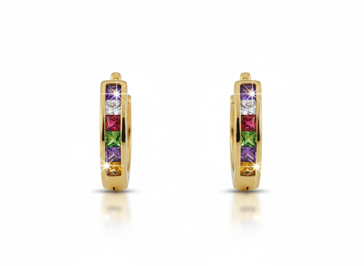 Huggies Multi-Color Zirconia-18K Gold Plated