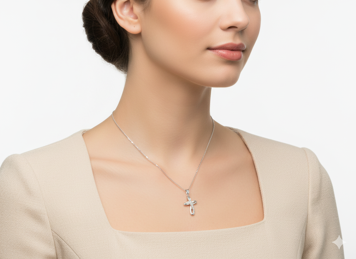 Cross Necklace in Sterling Silver 925 with Zirconia