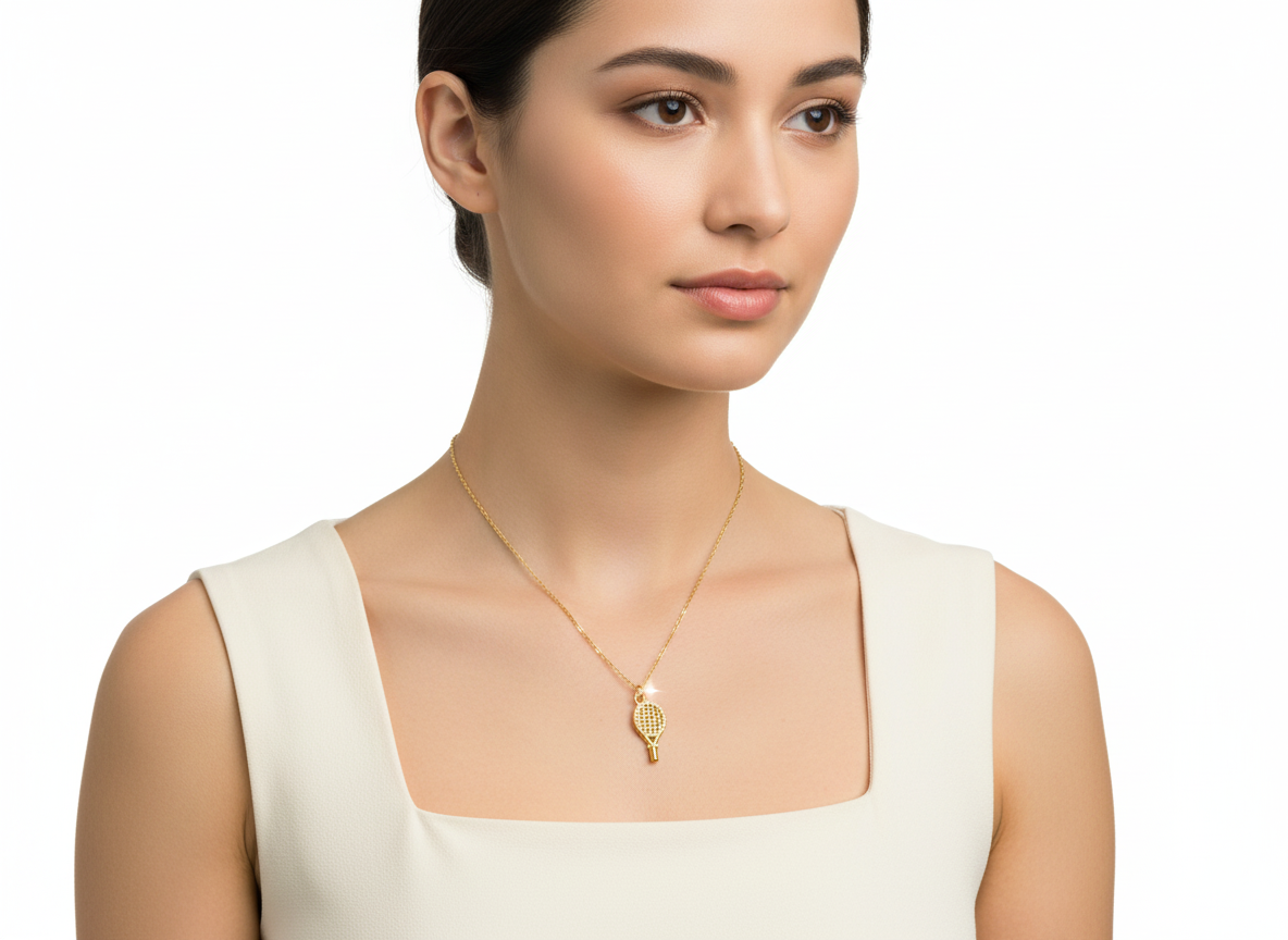 Racquet Necklace with Zirconia – 18K Gold Plated