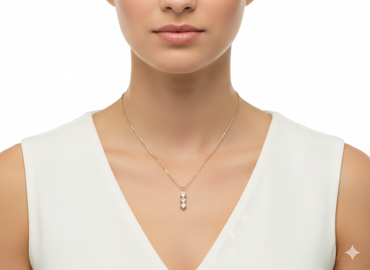 Stick Pendant Necklace with Zirconia – 18K Gold Plated