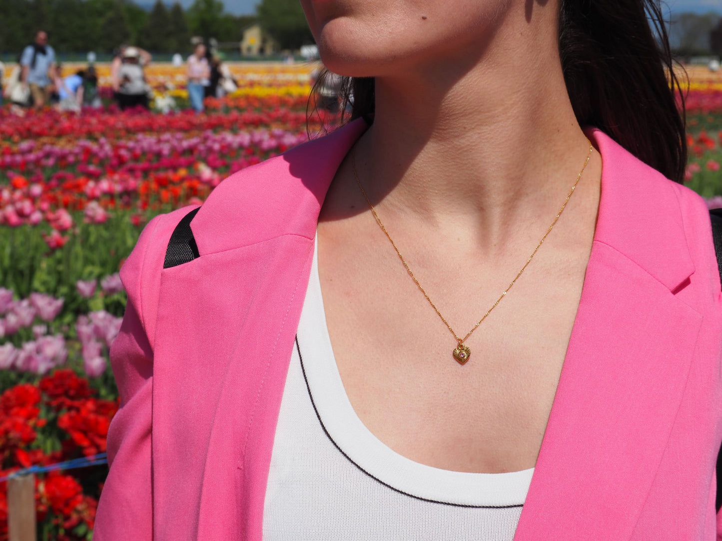 Heart Pendant Necklace Gold Plated 22k with Pink Zircon
