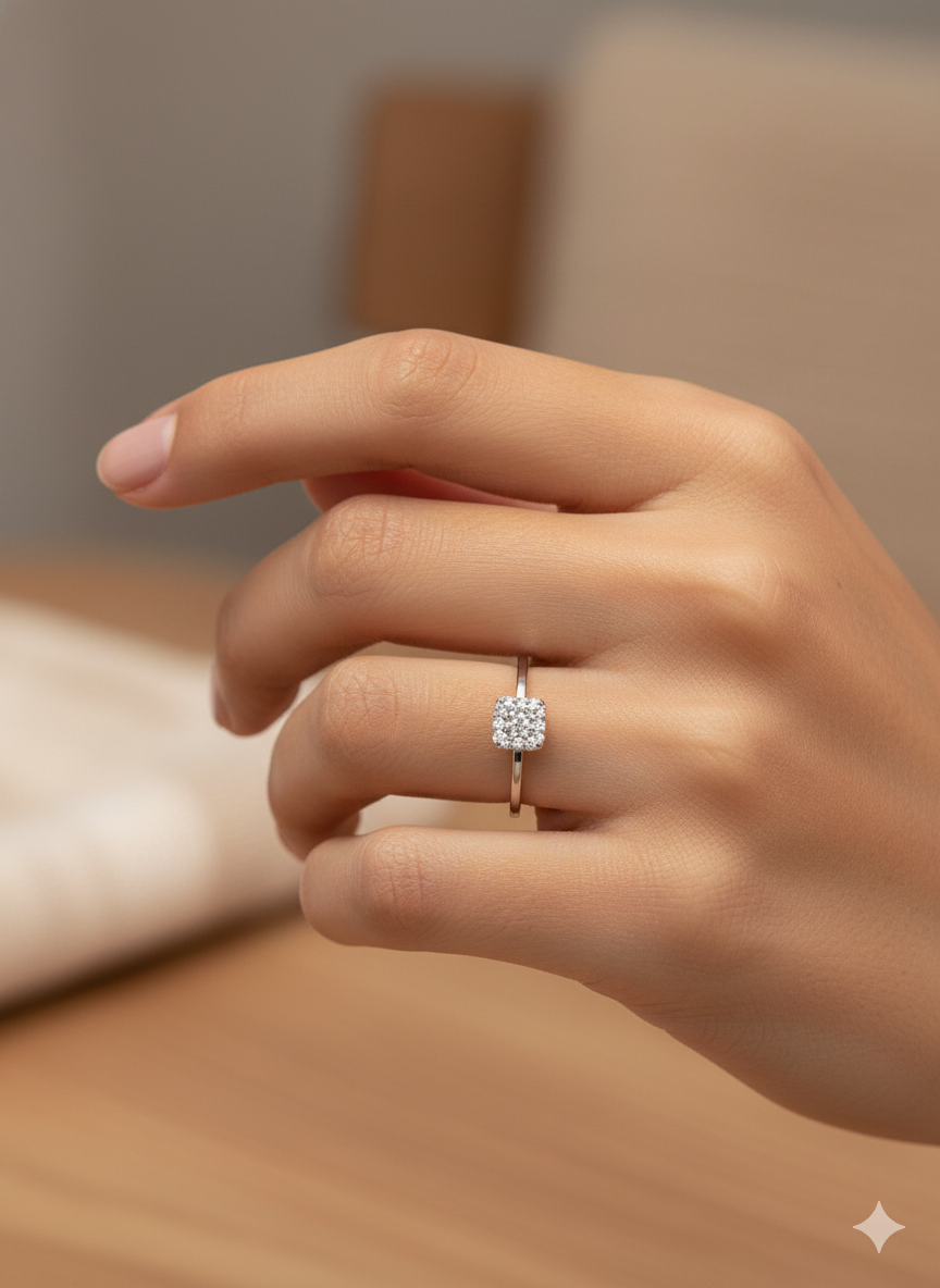 Ring with Square Zirconia and White Zircons-925 Sterling Silver