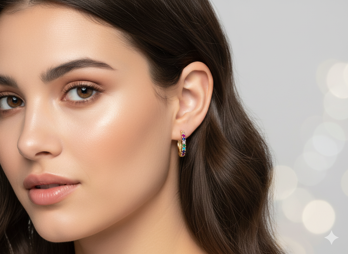 Huggies Mini Multi-Color Zircon Earrings - Gold Plated 18k