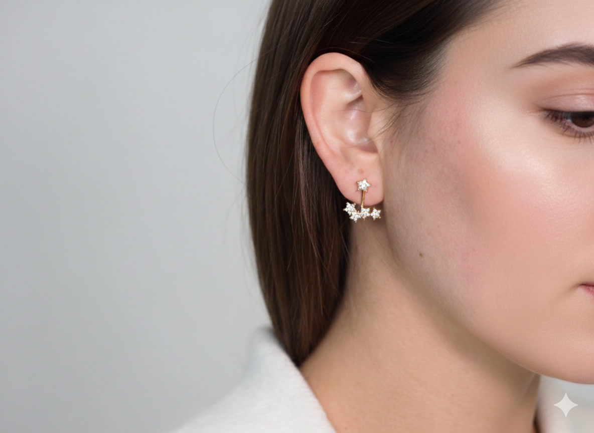 18k Gold Plated Earrings with Four Stars & Mini Zirconia