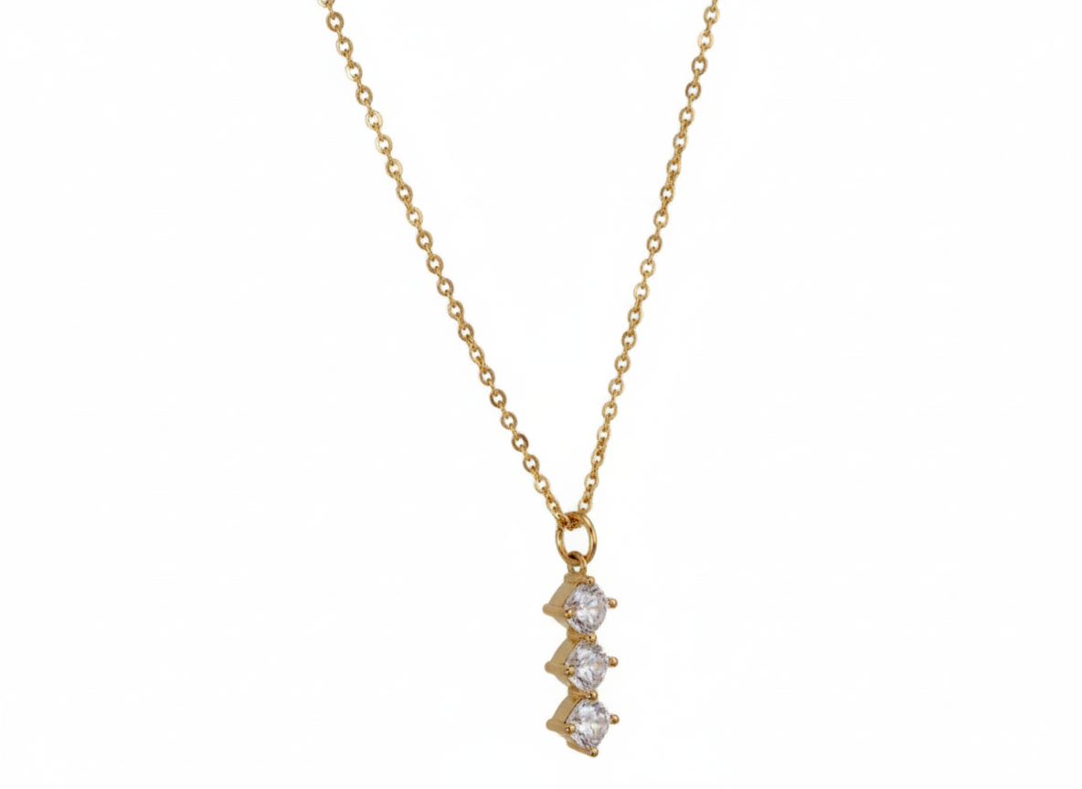 Stick Pendant Necklace with Zirconia – 18K Gold Plated