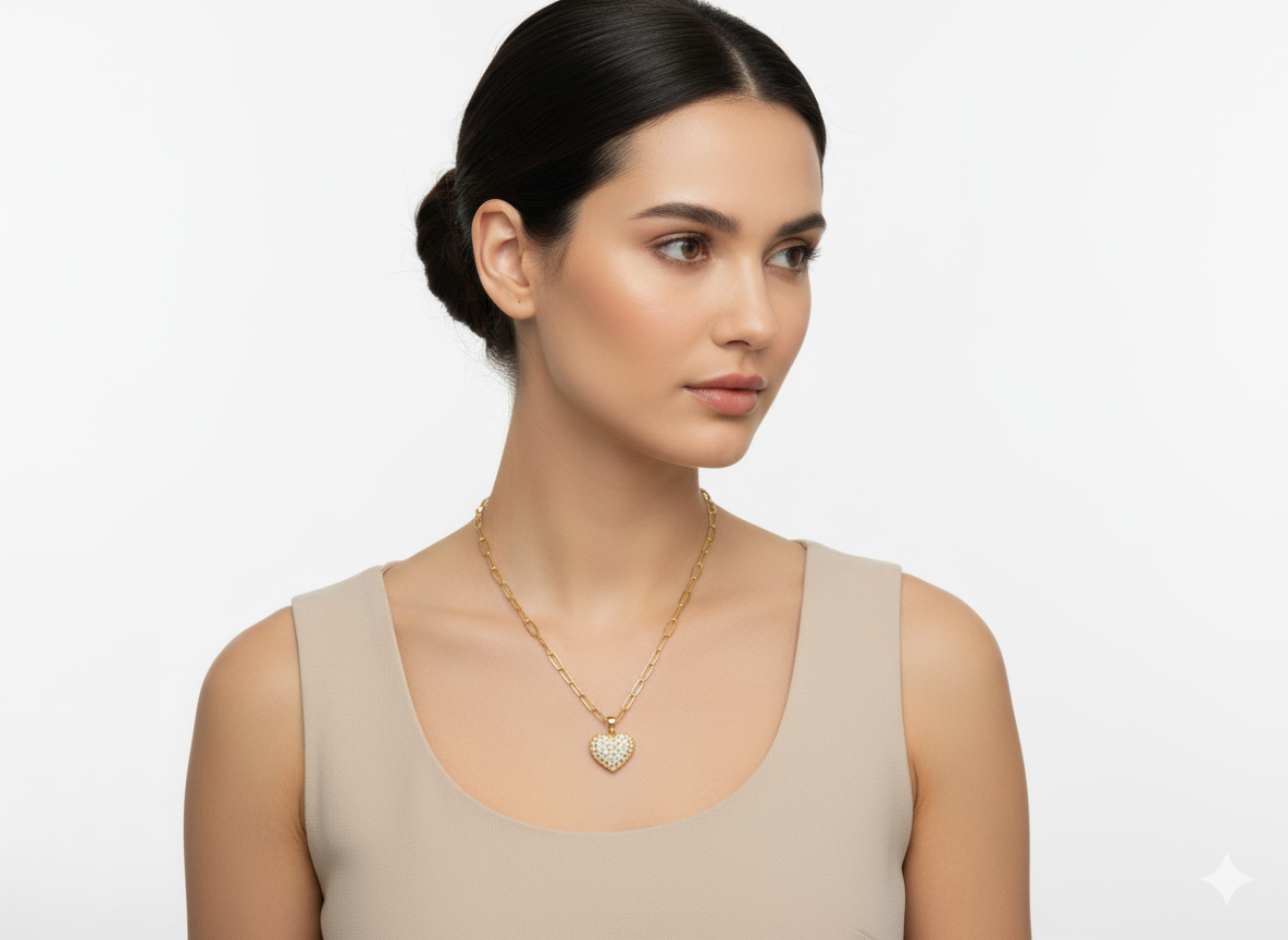 Heart Pearl Necklace – 18k Gold Plated