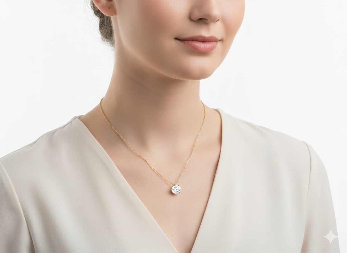 White Zirconia Necklace , 18K Gold Plated