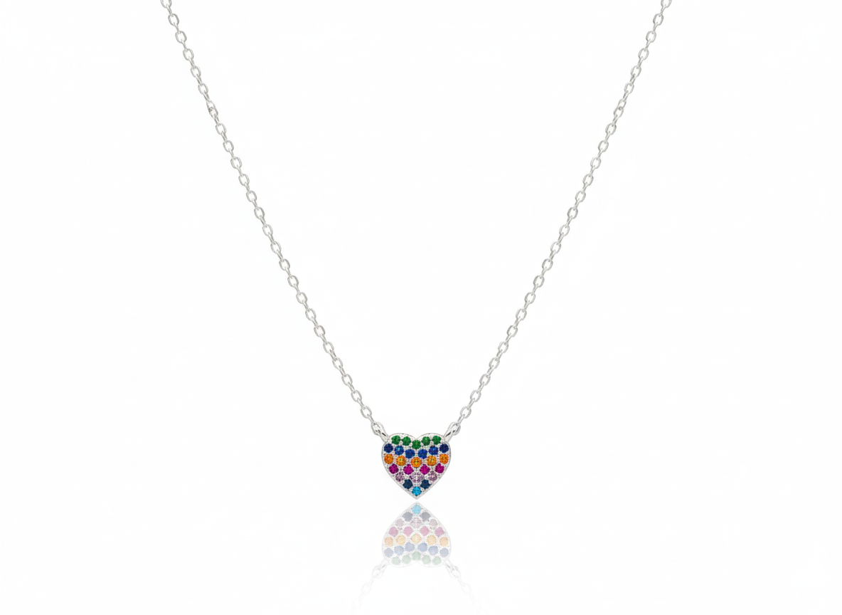 Color Heart Necklace Sterling Silver 925 with Zirconia