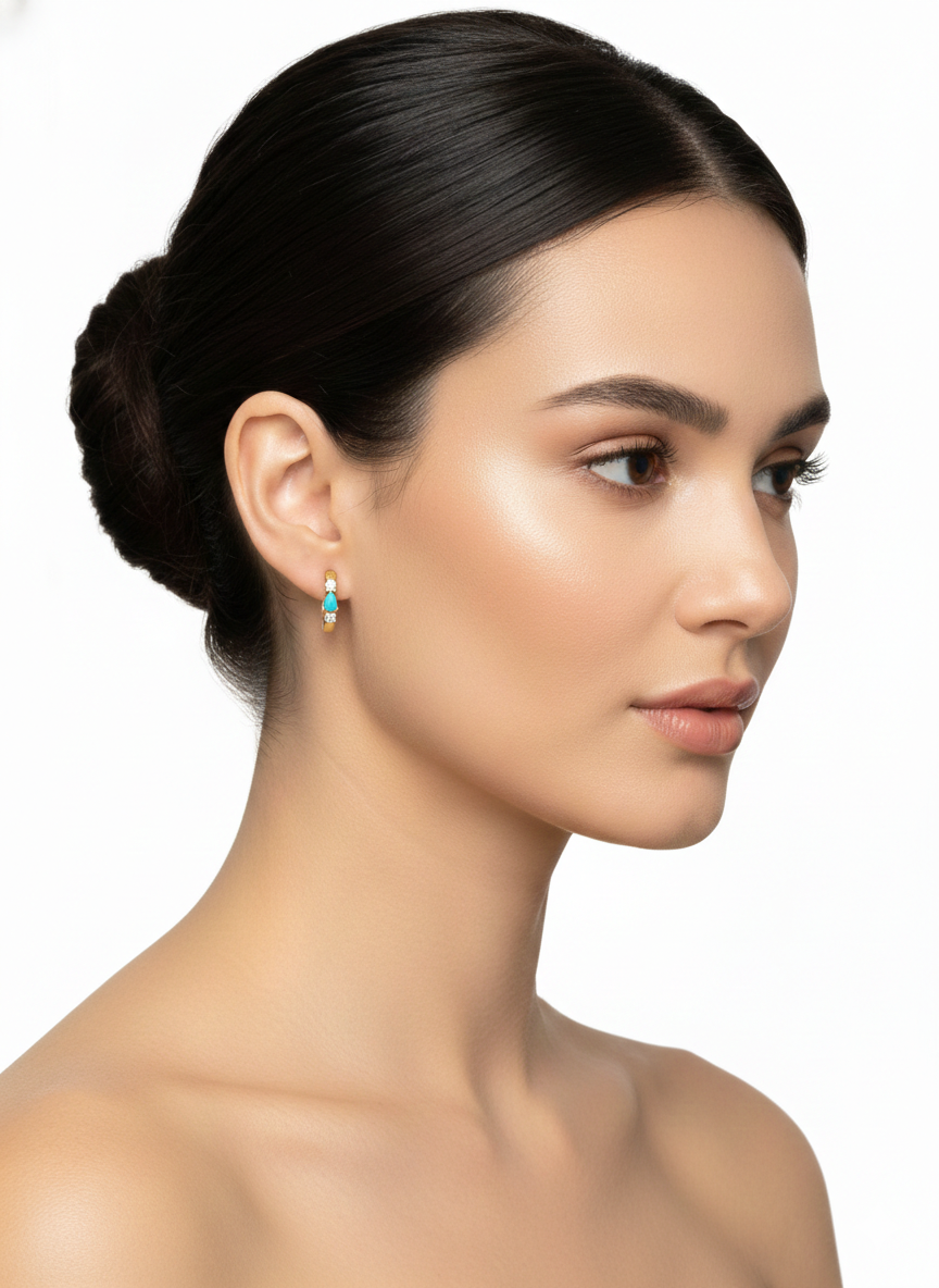 Mini Blue Stone & Zircon Huggie Earrings – 18K Gold Plated