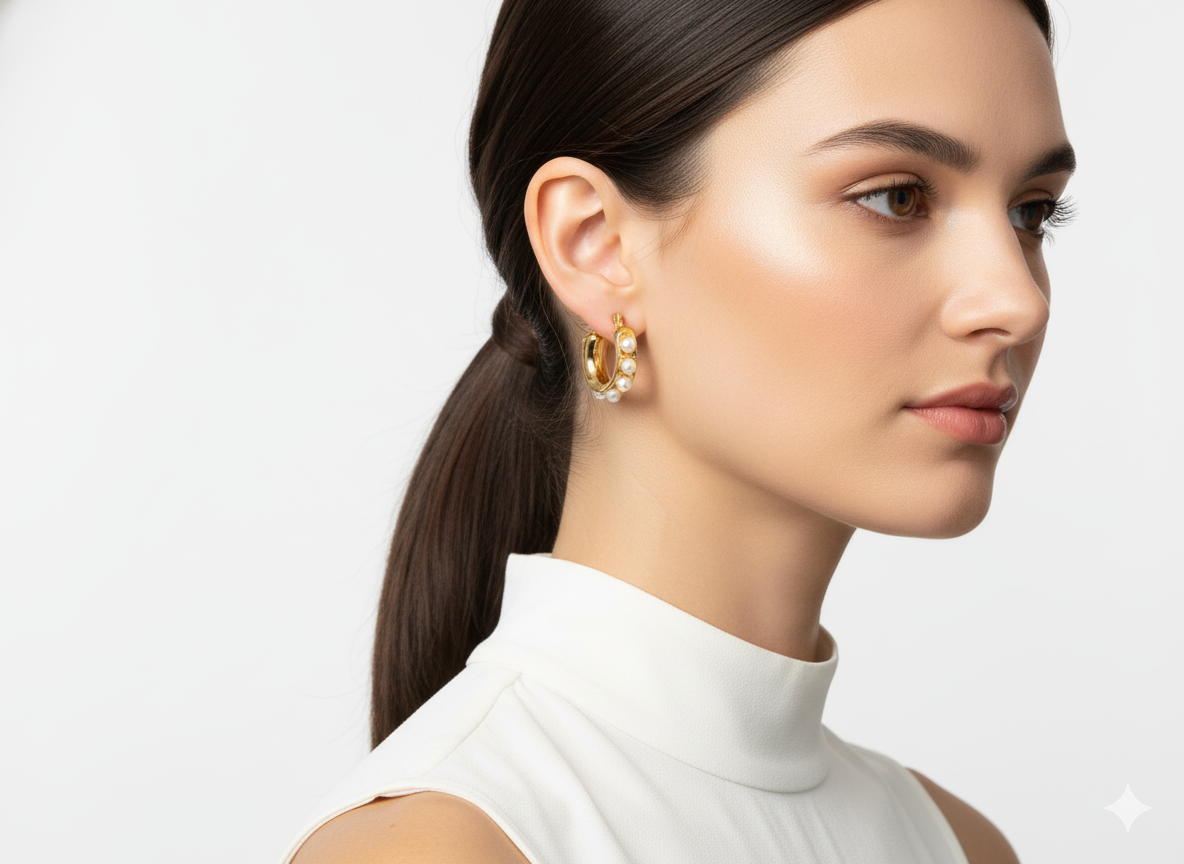 18k Gold Plated Hoop Earrings with Medium Pearls