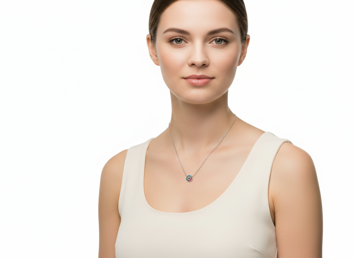 Circle Color Necklace Sterling Silver 925 with Mini Zirconia