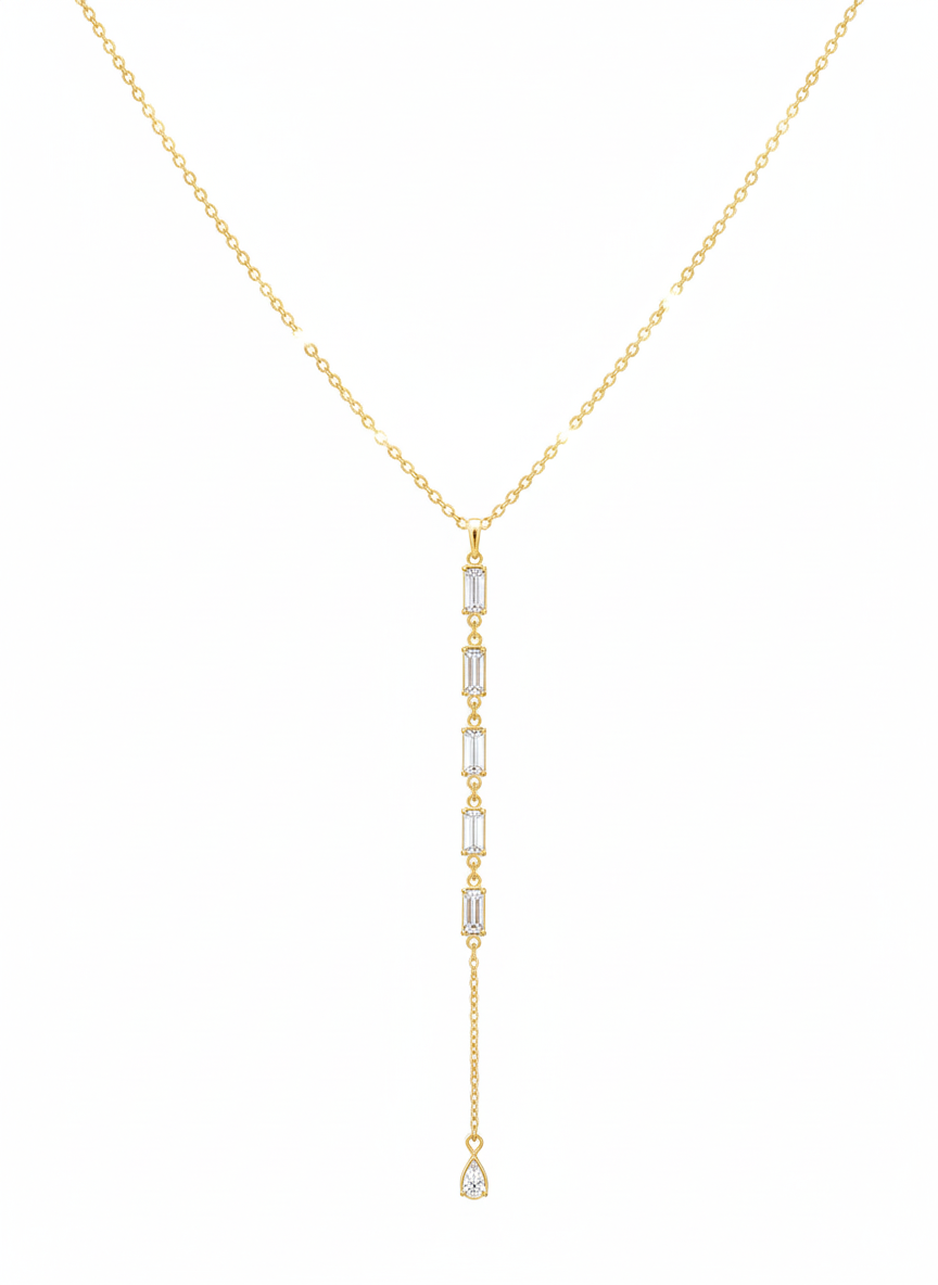 Delicate Long Necklace with Zirconia – 18K Gold Plated